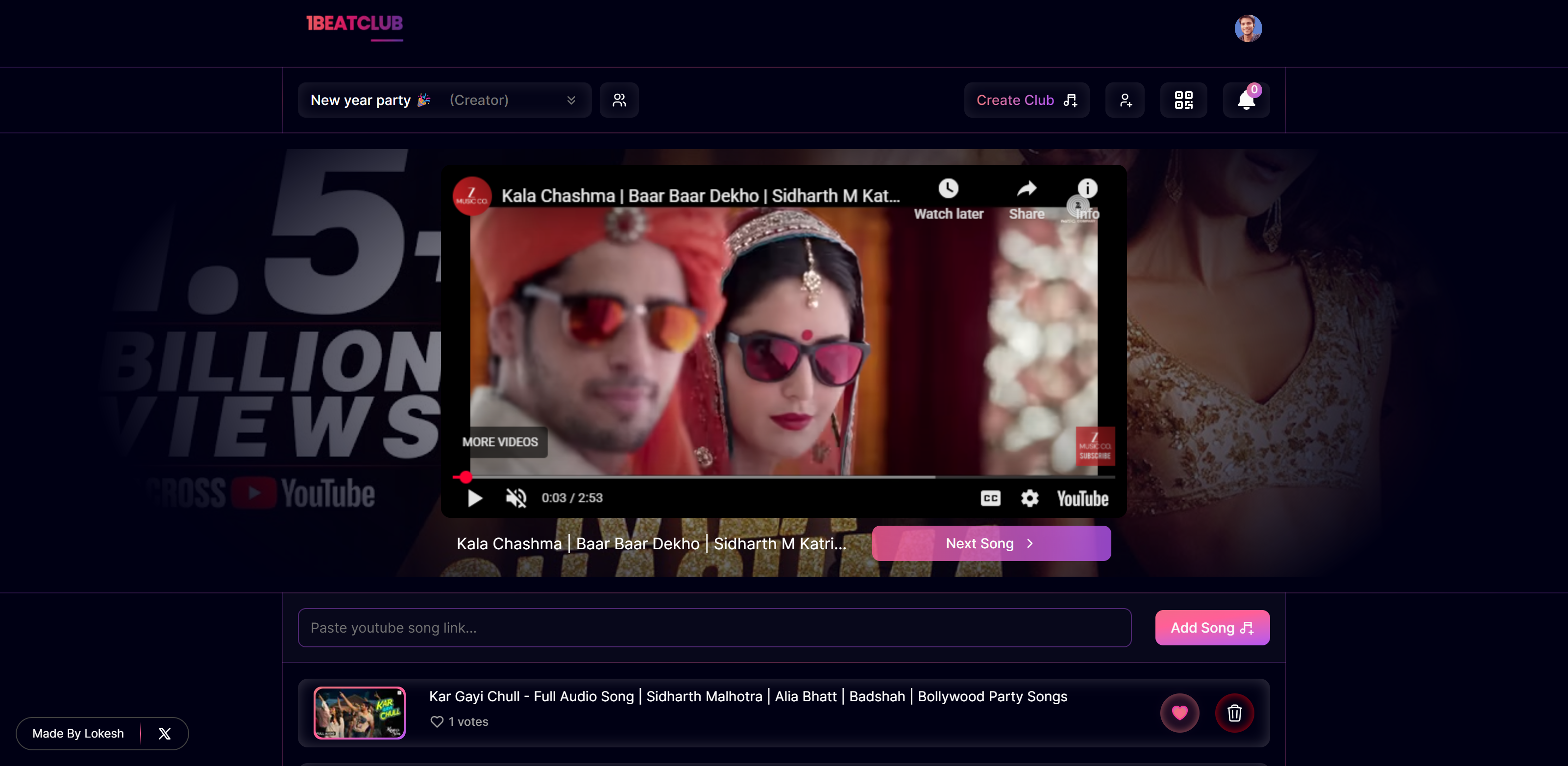 1Beatclub's dashboard